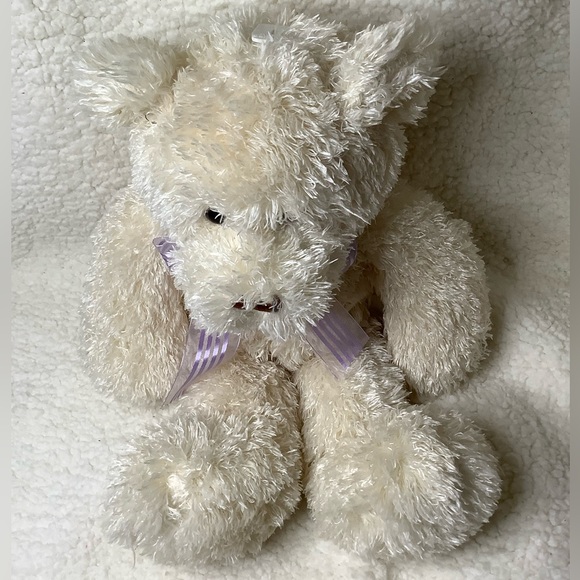 Large Animal Adventure Beige Plush Bear w/ Purple Striped Bow Stuffed Animal - Picture 2 of 6